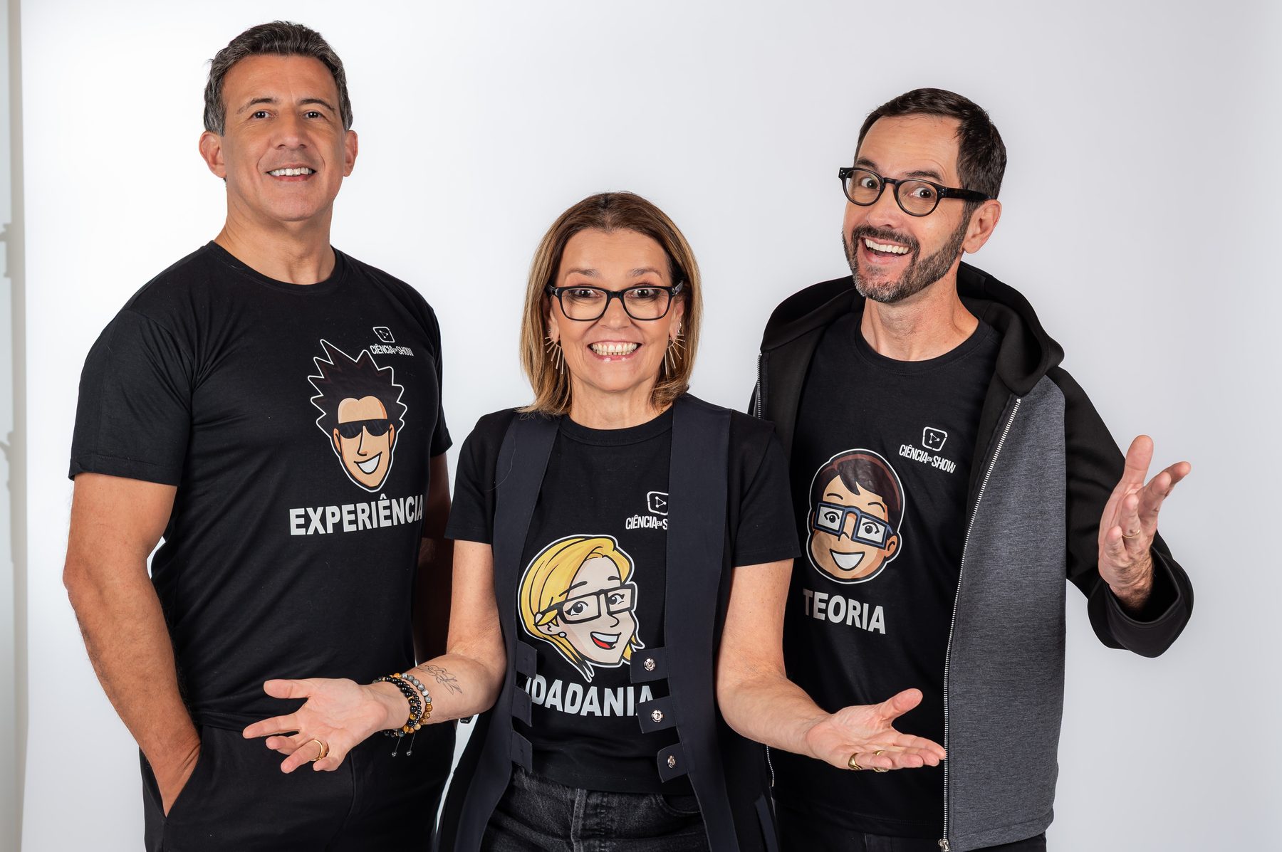 Ana Ralston, Gerson Julião e Daniel Ângelo, comunicadores do Ciência em Show